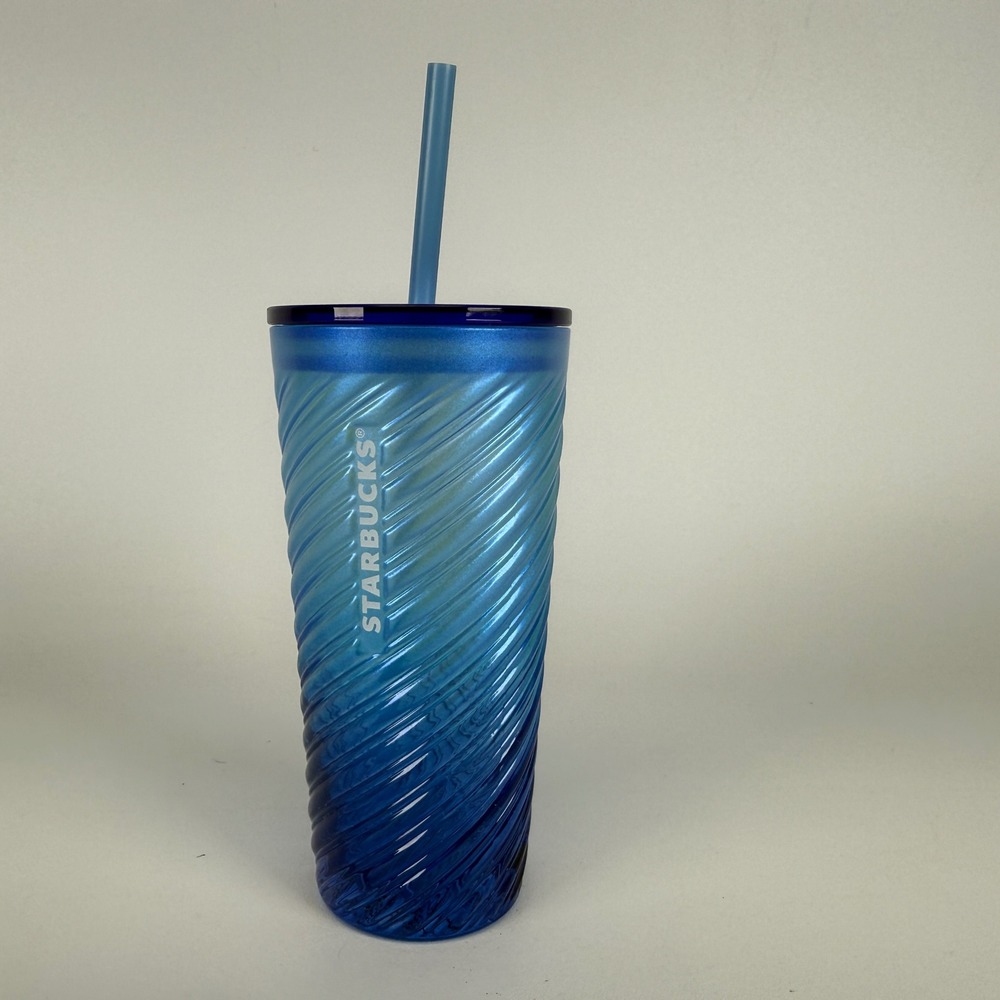 Starbucks 2023 Blue Ombre Swirl Cold Cup Tumbler with Lid and Straw 18oz